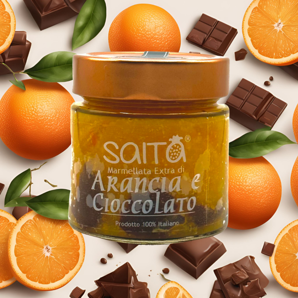 Confettura Extra Arancia e Cioccolato SAITA con sfondo