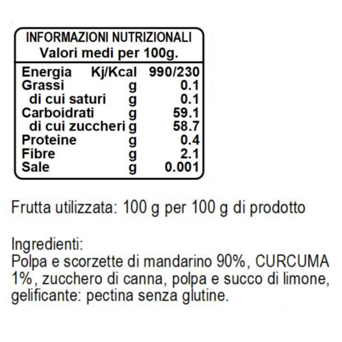 Confettura Extra di Mandarino e Curcuma SAITA Valori Nutrizionali e Ingredienti
